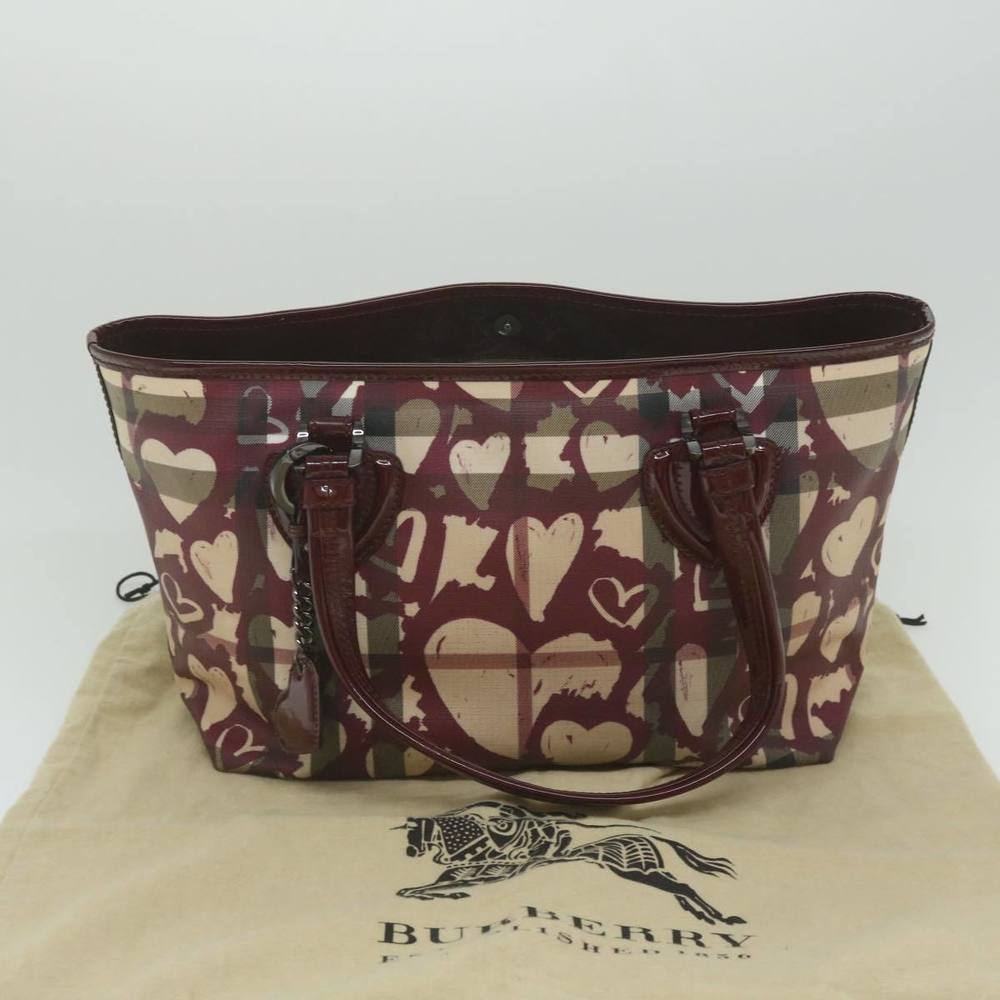 BURBERRY Nova Check Tote Bag PVC Leather Red Auth hk959 - Picture 12 of 16